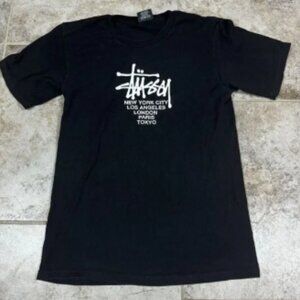 Vintage Stussy Shirt Mens Small Black Big Cities Short Sleeve Skateboard 90s